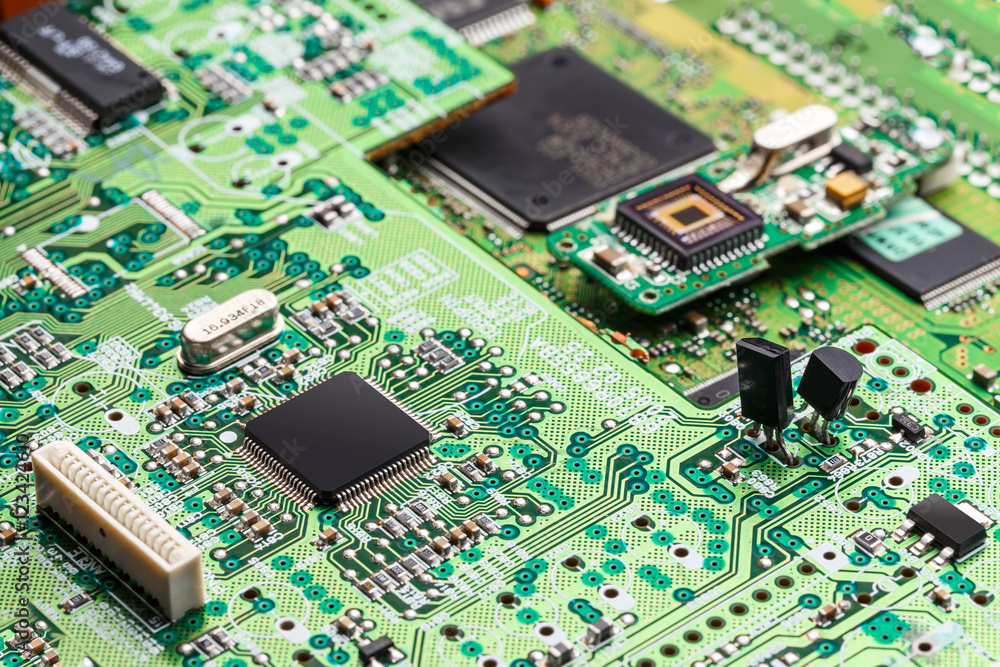 Microchip on green board Microchip on green board