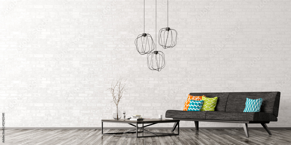 Interior with sofa and coffee table 3d rendering Stock Illustration ...