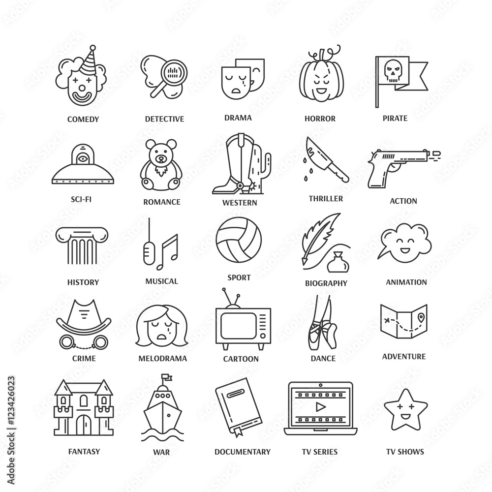 Fototapeta premium Film genre icon set