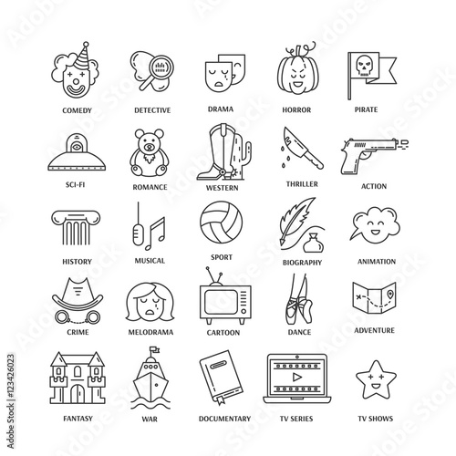 Film genre icon set