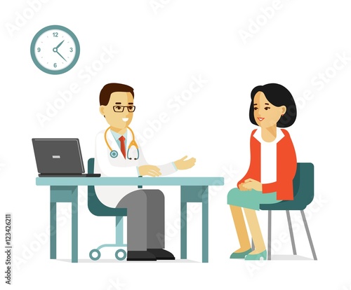 Medicine concept with doctor and patient in flat style isolated on white background