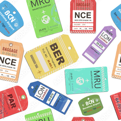 Vintage baggage or luggage travel tags seamless illustration. Vector