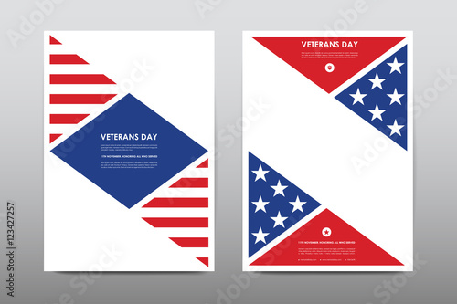 Set of Veterans Day brochure, poster templates in USA flag style. Beautiful design and layout