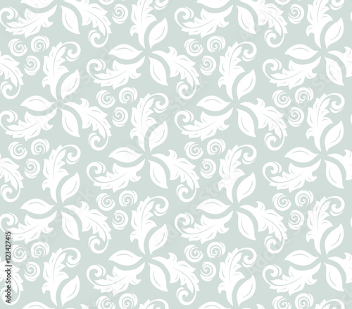 Floral ornament. Seamless abstract classic pattern with flowers. Light blue and white pattern