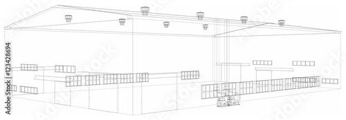 Wire-frame industrial building. Vector
