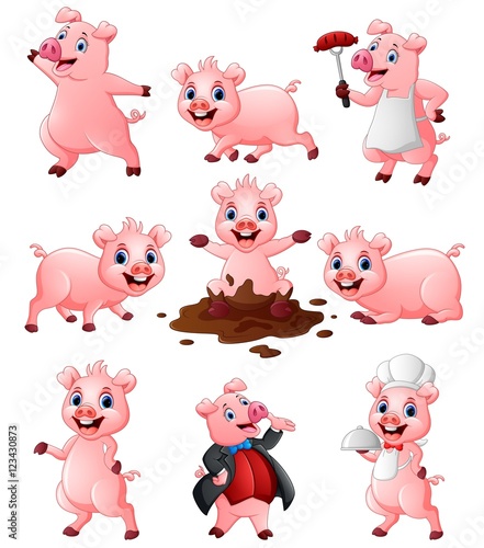 Happy pig cartoon collection set