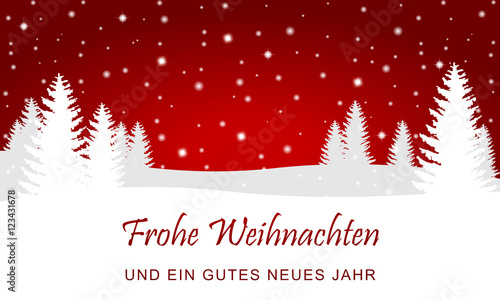 Weihnachten - Karte mit Weihnachtslandschaft (in Rot)