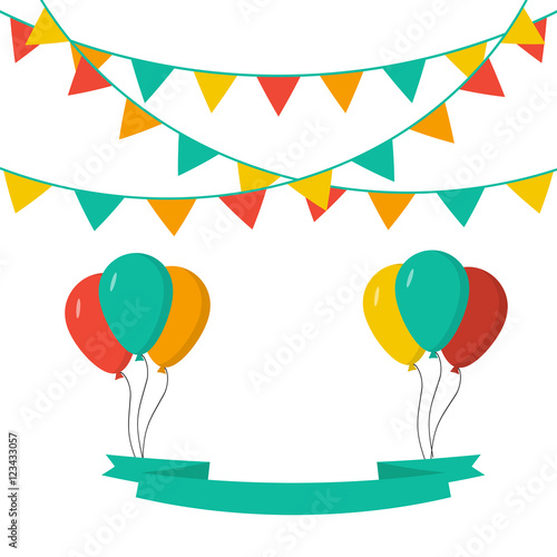 Celebrate and holidays background with flags, ballons and ribbon.