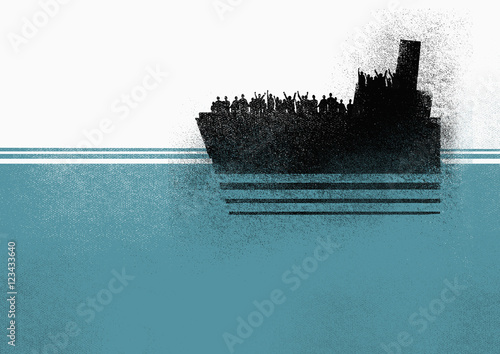 Illustration of people in ship on sea photo