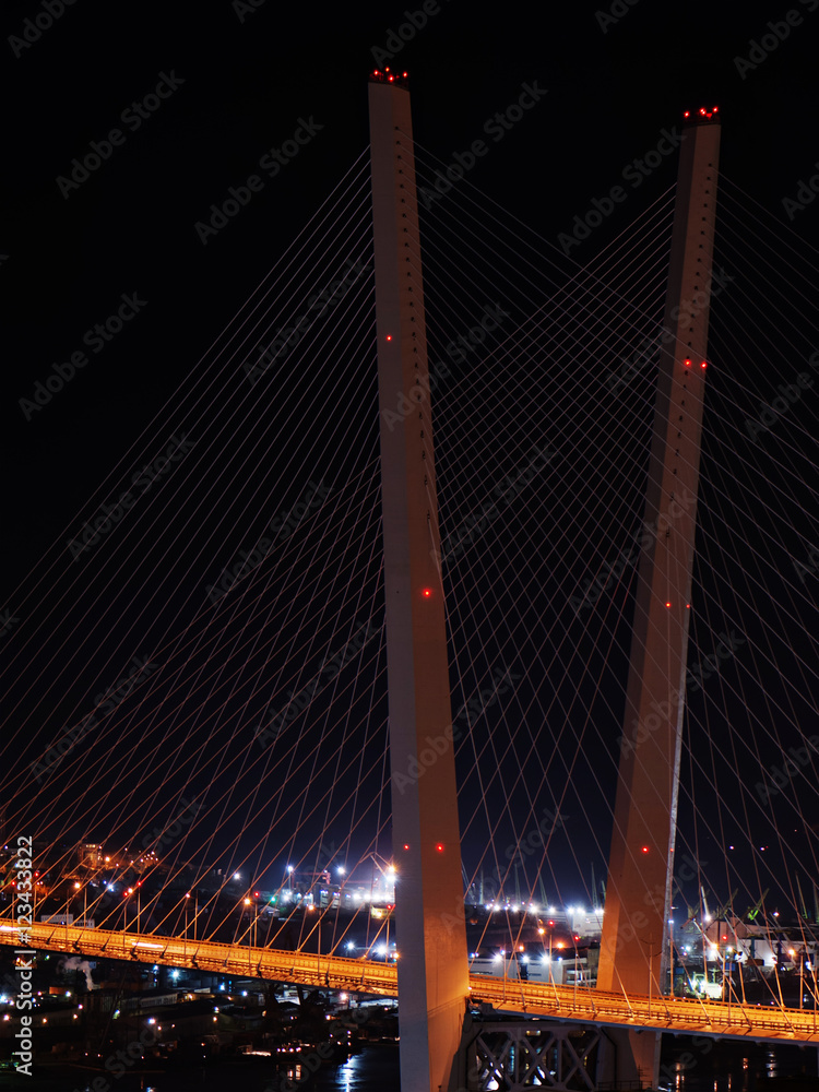 Fototapeta premium night view of the bridge in the Russian Vladivostok over the Golden Horn bay