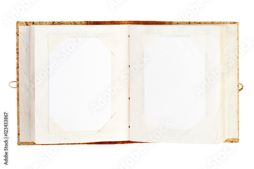 open old photo album with place for your photos isolated on white background