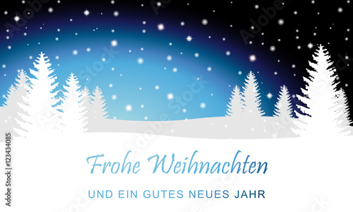 Weihnachten - Karte mit Winterlandschaft (in Blau)