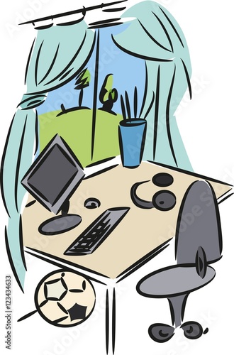 Desk in child's bedroom. Home workplace