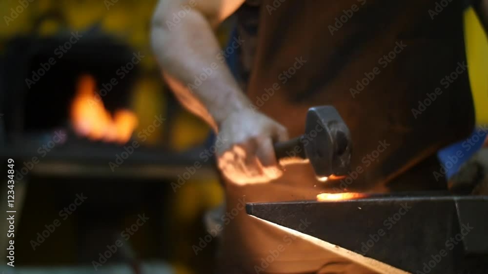 Blacksmith hit with Hammer Hot Metal in a Workshop Behind is a Forge Blacksmith hit with Hammer Hot Metal in a Workshop Behind is a Forge