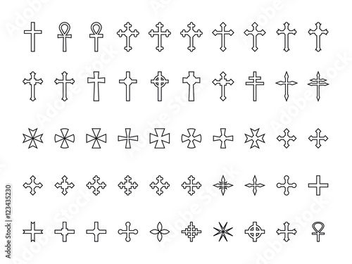 Big collection of crosses contours isolated on white background