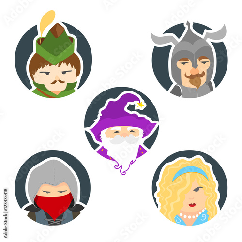 Fantasy icon faces set.