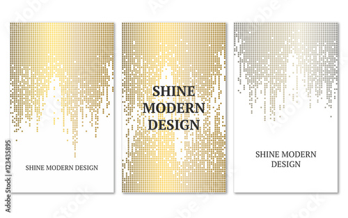 Template for banner, flyers, save the date, birthday or other invitation. Gold and silver rain on white background