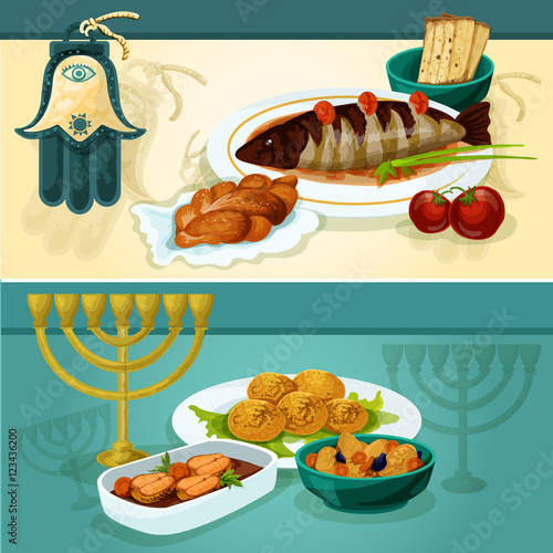 Jewish cuisine dishes for holiday dinner banners