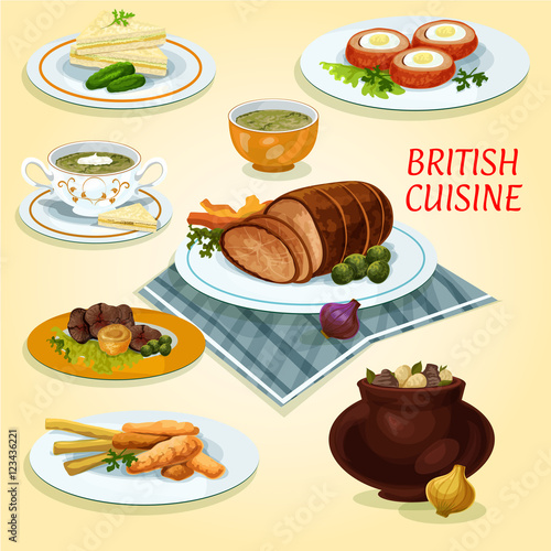 British cuisine traditional dishes for lunch icon