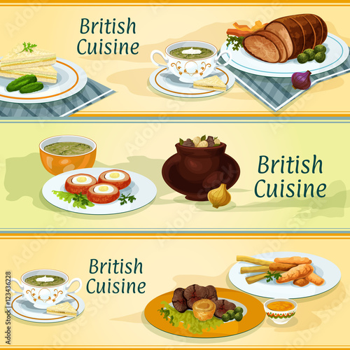 British cuisine traditional dishes for menu design
