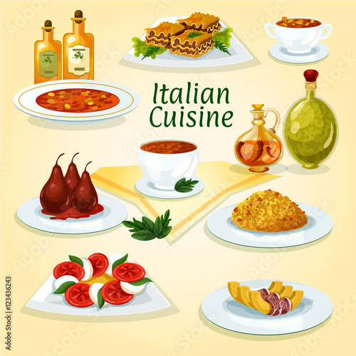 Italian cuisine popular dishes icon