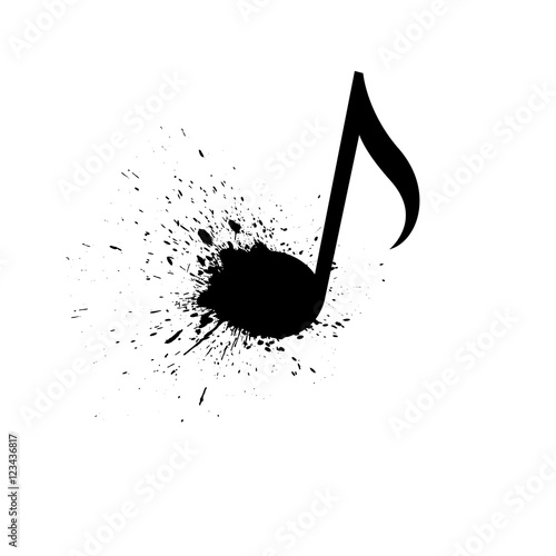 Musical note. Grunge. Splashes of ink.