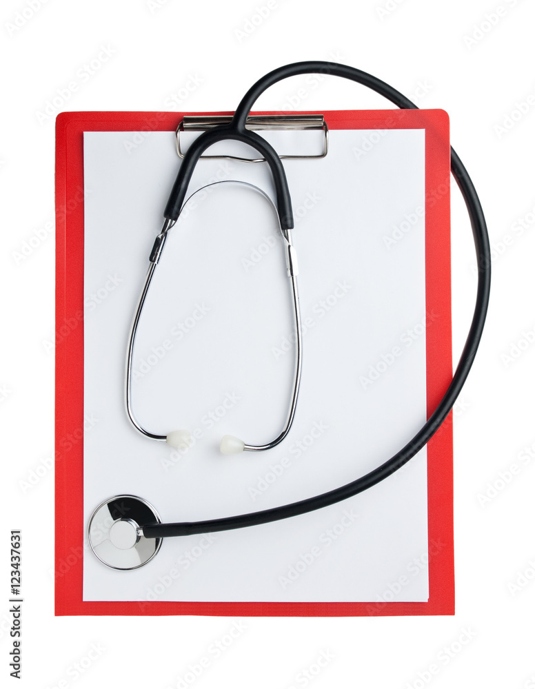 blank clipboard with phonendoscope  isolated