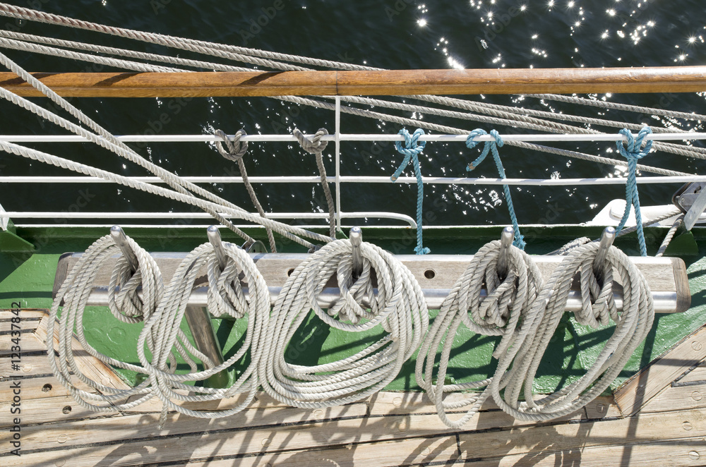 White ropes in sailing ship