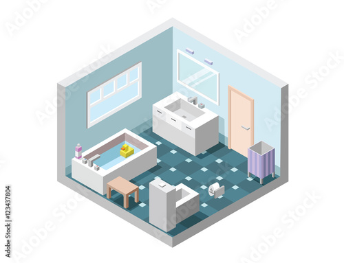 Vector isometric bathroom, set of bath furniture, bathroom isometric interior