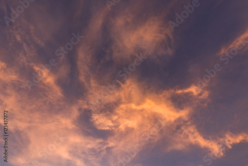 Dusk and orange fluffy cloud for background