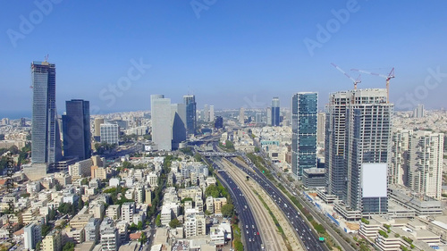 Tel Aviv skyline - Aerial photo of Tel Aviv's center with Ayalon freeway   © STOCKSTUDIO