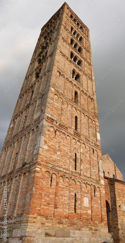 ancient bell tower of Pomposa Abbey an historical building in th