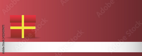 Red, wide christmas card with present and empty space for text