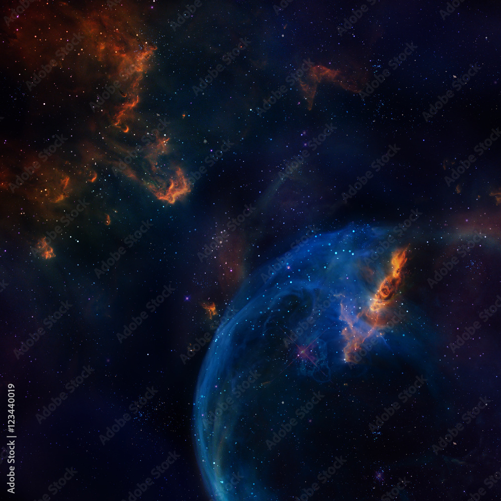 Naklejka Galaxy illustration, space background with stars, nebula, cosmos clouds
