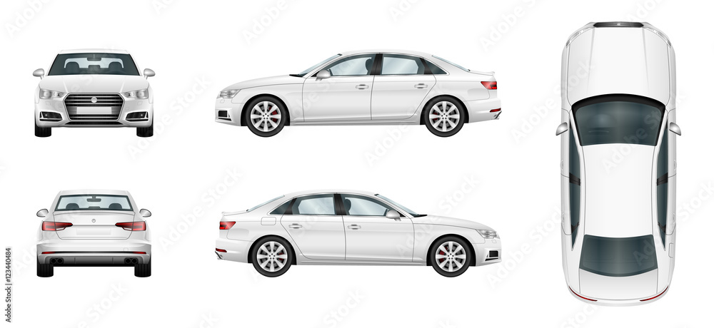 Naklejka premium Samochodowy wektorowy szablon na białym tle. Biznesowy sedan odizolowywający. Oddziel grupy i warstwy.