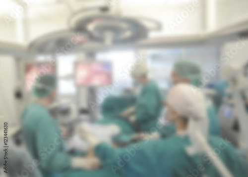 Surgical team operating on patient in theater in hospital blurred. © ugljesaras