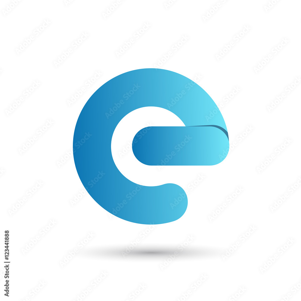 Letter e with blue color on white background Letter e with blue color on white background