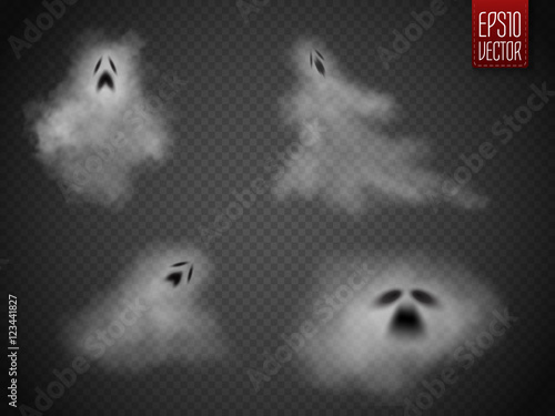 Ghosts isolated on transparent background. Phantoms set. Vector.