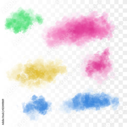 Set of vector colorful clouds for design. Smoke