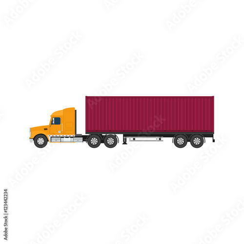 Cargo Delivery Truck, Shipping and Freight of Goods, Truck with Cargo Container on White Background, Poster Brochure Flyer Design, Vector Illustration