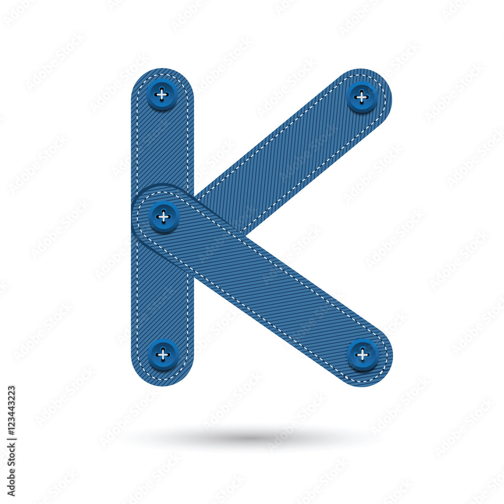 K font vector with blue Jeans on White background, Futuristic fo K font vector with blue Jeans on White background, Futuristic fo