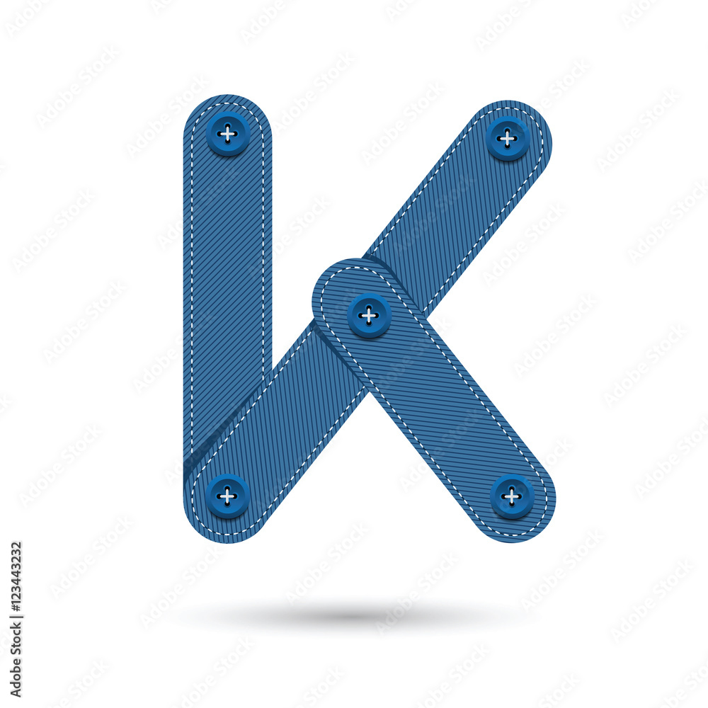 K font vector with blue Jeans on White background, Futuristic fo K font vector with blue Jeans on White background, Futuristic fo