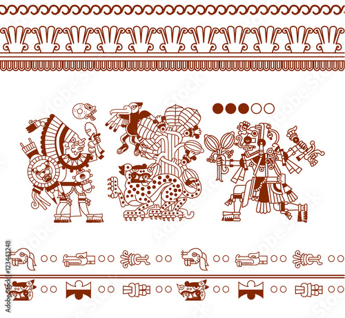 sketch drawing aztec cacao bean, leaves, nibs, pattern for choco