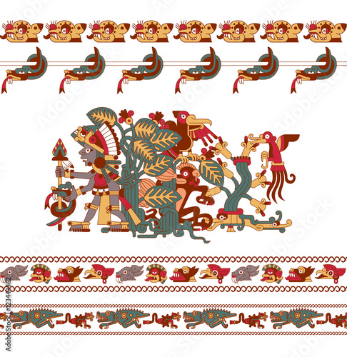 sketch drawing aztec cacao bean, leaves, nibs, pattern for choco