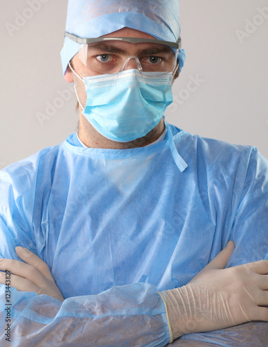 Surgeon in uniform close-up ready to step