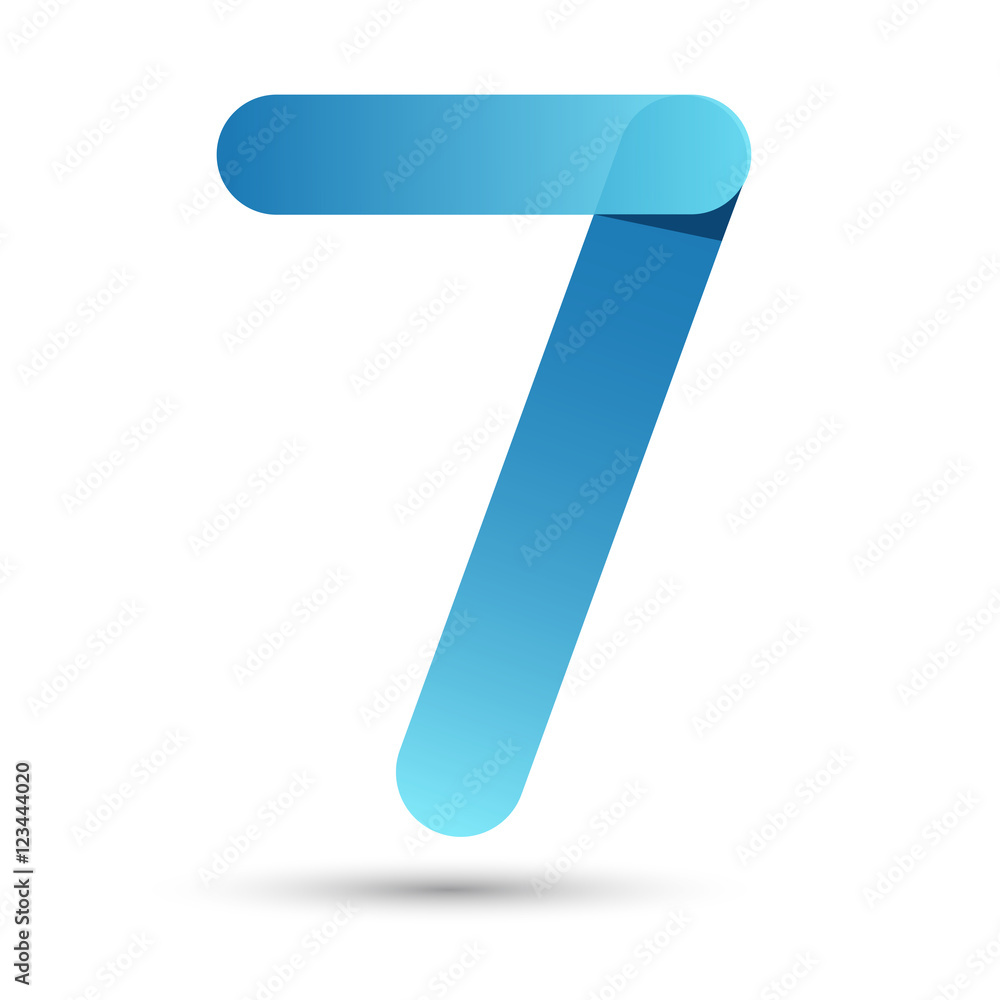 Number Seven Papercut style with blue color on white background Number Seven Papercut style with blue color on white background