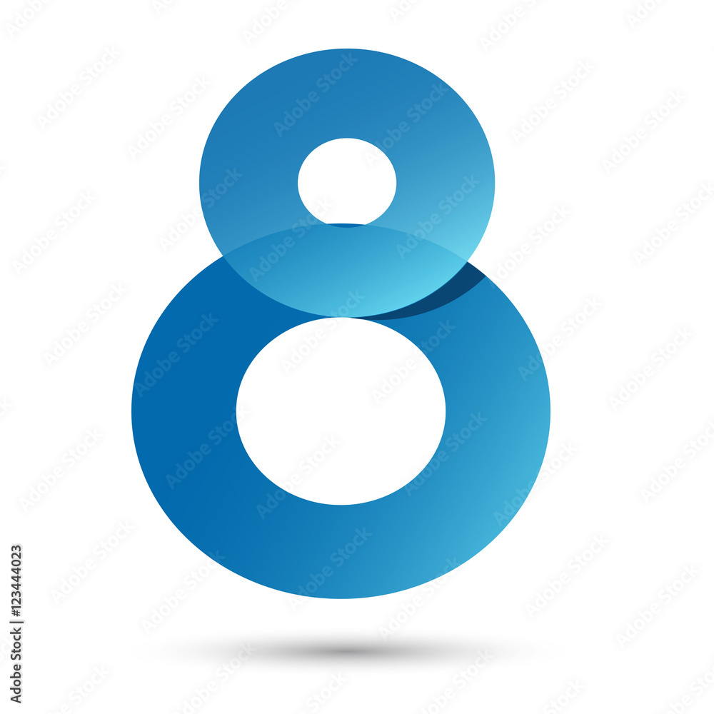 Number Eight Papercut style with blue color on white background Number Eight Papercut style with blue color on white background