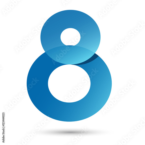 Number Eight Papercut style with blue color on white background