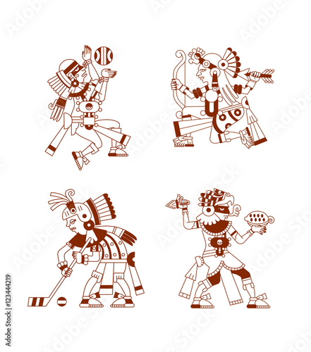sketch drawing aztec warrior set