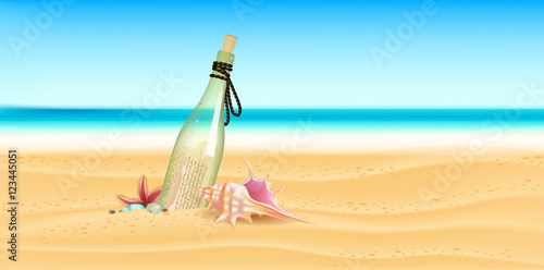 bottle with letter inside  sea stones,the starfish and she
